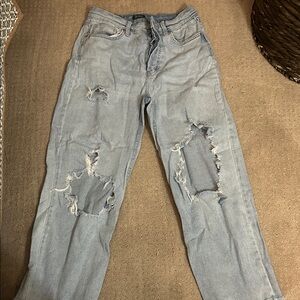 Distressed Light Blue Women's Jeans High Rise Straight Leg